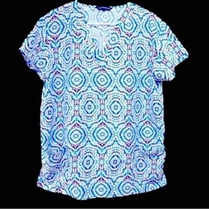 Cassandra O Women’s Red White Blue Large Scrub Top